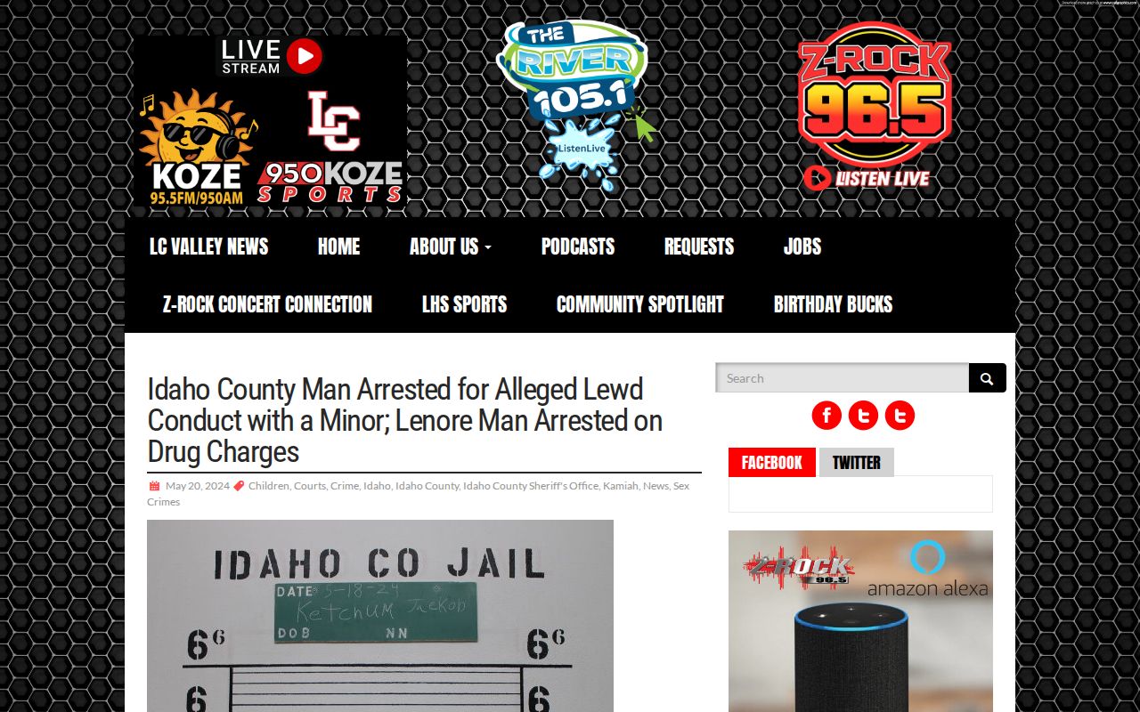 KOZE Idaho County crime news article source showing a Sheriff-attributed arrest story