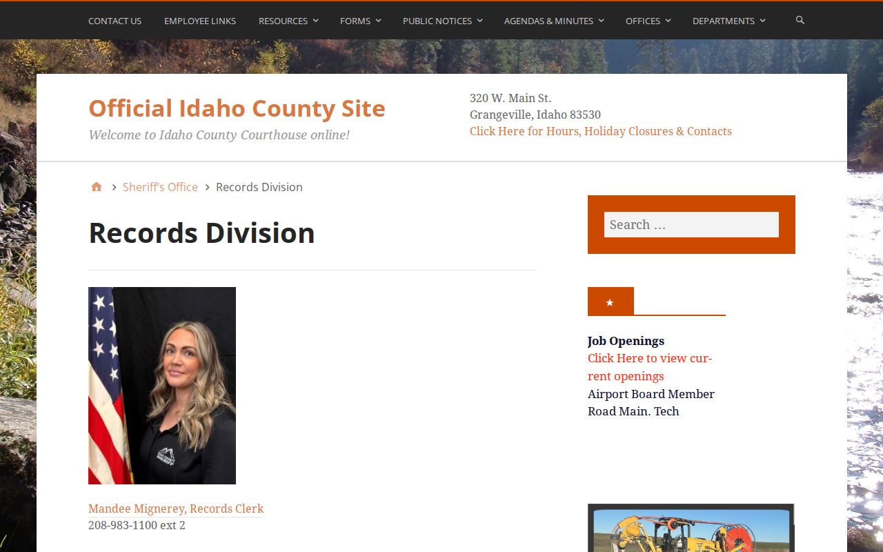 Idaho County Sheriff records division public-record instructions